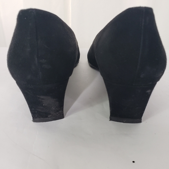 Stuart Weitzman black suede wedge elastic fabric wrap round toe 8.5 NARROW - Picture 6 of 9